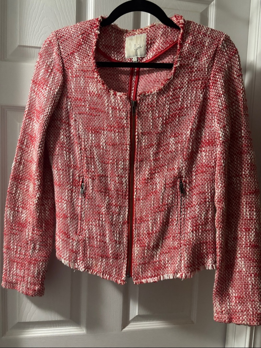 Joie Red and White Tweed Zip-Front Jacket